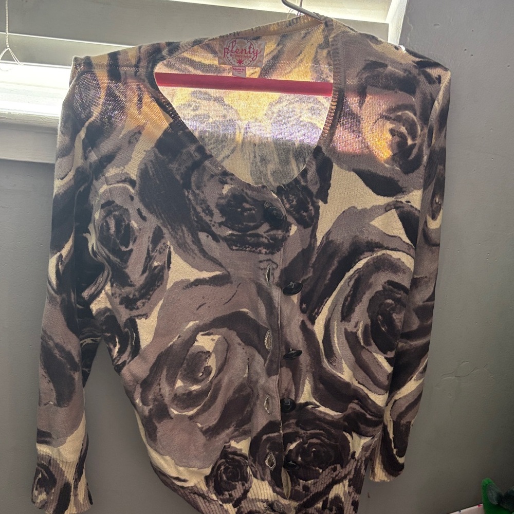 Tracy Reese Black and Cream Floral Button-Down Shirt